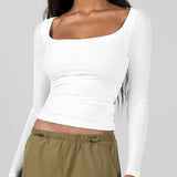 Romildi Solid Scoop Neck T-Shirt, Casual Long Sleeve Top For Spring & Fall, Women's Clothing