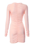 Romildi Solid Mock Neck Ruched Dress, Elegant Long Sleeve Bodycon Dress, Women's Clothing