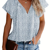 Romildi V Neck Flutter Sleeve Blouse, Loose Casual Top For Summer & Spring, Women's Clothing