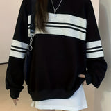 Romildi Striped Crew Neck Sweatshirt, Casual Long Sleeve Drop Shoulder Sweatshirt, Women's Clothing