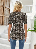 Romildi Romildi Ditsy Floral Print Blouse, Casual V Neck Short Sleeve Ruched Blouse, Women's Clothing