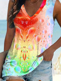 Romildi Bubble Gradient Print Sleeveless Top, Casual V Neck Summer Top, Women's Clothing