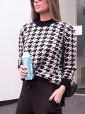 Romildi Houndstooth Print Knitted Sweater, Casual Long Sleeve Loose Sweater For Fall & Winter, Women's Clothing