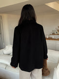 Romildi Button Front Notched Collar Coat, Casual Thermal Long Sleeve Pocket Blazer For Fall & Winter, Women's Clothing