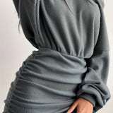 Romildi Ruched Bodycon Dress, Sexy Long Sleeve Bag Hip Mini Dress, Women's Clothing