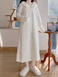 Romildi Pineapple Print Fuzzy NightDress, Long Sleeve Lapel Pajama Dress, Women's Sleepwear & Dresses