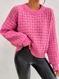 Romildi Plaid Pattern Crew Neck Pullover Sweater, Casual Long Sleeve Sweater, Women's Clothing