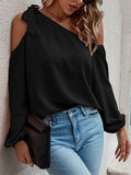 Romildi Solid Cold Shoulder Blouse, Casual Long Sleeve Blouse For Spring & Fall, Women's Clothing