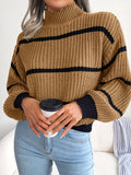 Romildi Striped Color Block Crew Neck Sweater, Casual Long Sleeve Loose Fall Winter Knit Sweater, Women's Clothing