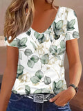 Romildi Women's Plus Size Leaf Print V-Neck T-Shirt - Comfortable and Stylish Short Sleeve Top