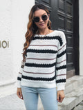 Romildi Striped Crew Neck Pullover Sweater, Casual Long Sleeve Knitted Sweater, Women's Clothing