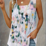 Romildi Floral Print Square Neck Tank Top, Casual Sleeveless Tank Top For Summer, Women's Clothing