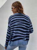 Romildi Striped Button Down Knit Cardigan, Casual V Neck Long Sleeve Sweater, Women's Clothing