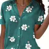 Romildi Romildi Floral Print Button Down Shirt, Casual Short Sleeve Shirt For Spring & Summer, Women's Clothing