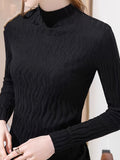 Romildi Solid Mock Neck Knitted Top, Elegant Long Sleeve Slim Thin Sweater, Women's Clothing