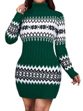 Romildi Christmas Turtleneck Sweater Dress, Long Sleeve Sweater Dress, Casual Sweater Dress For Fall & Winter, Women's Clothing