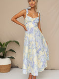 Romildi Vintage Floral Print Dress, Elegant Sleeveless Summer Cami Dress, Women's Clothing
