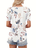 Romildi Vintage Floral Print T-Shirt, Random Print V Neck Short Sleeve Casual Top For Summer & Spring, Women's Clothing