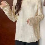 Romildi Solid Mock Neck Rib Knit Sweater, Casual Long Sleeve Thick Versatile Sweater, Women's Clothing