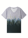 Romildi Women's Plus Size Ombre & Glitter Stripe Print V-Neck T-Shirt - Comfortable and Stylish Short Sleeve Top