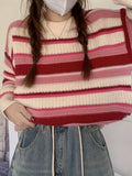 Romildi Striped Crew Neck Pullover Sweater, Casual Long Sleeve Loose Warm Winter Sweater, Women's Clothing