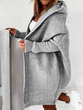 Romildi Oversized Hooded Knitted Cardigan, Long Sleeve Casual Sweater For Winter & Fall, Women's Clothing