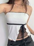 romildi Contrast Lace Mesh Tube Top, Y2K Backless Tube Top For Spring & Summer, Women's Clothing