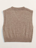 Romildi Solid V Neck Cable Knit Vest, Elegant Sleeveless Sweater Vest, Women's Clothing