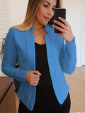 Romildi Solid Split Open Front Blazer, Elegant Long Sleeve Blazer, Elegant & Stylish Tops For Office & Work, Women's Clothing