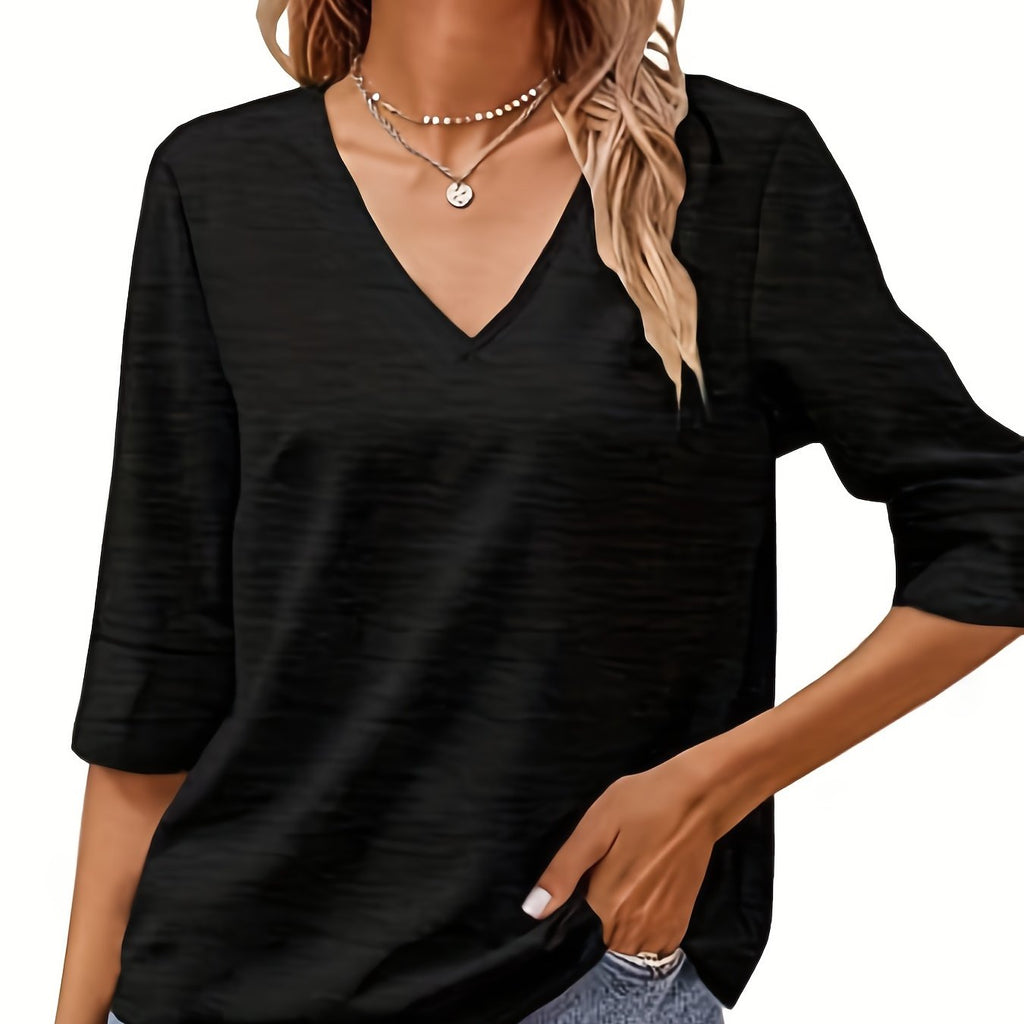 Romildi Women's Oversized V-Neck Shirt Summer Casual Half Sleeve Tunic Top Loose Solid Color Basic T-Shirt