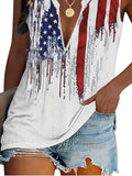 Romildi Flag Print V Neck Tank Top, Sexy Summer Independence Day Sleeveless Top, Women's Clothing