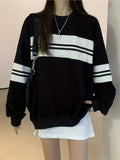 Romildi Striped Crew Neck Sweatshirt, Casual Long Sleeve Drop Shoulder Sweatshirt, Women's Clothing