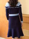 Romildi Ruffle Trim Color Block Dress, Casual Crew Neck Long Sleeve Dress, Women's Clothing