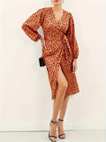 Romildi Allover Print Wrap Dress, Casual Long Sleeve V Neck Midi Dress, Women's Clothing