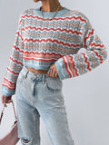 Romildi Colorful Printing Knit Sweater, Casual Crew Neck Long Sleeve Sweater, Women's Clothing