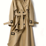 Romildi Double Breasted Trench Coat, Casual Lapel Long Sleeve Outerwear, Women's Clothing