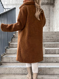 Romildi Fuzzy Mid Length Trench Coat, Casual Button Front Long Sleeve Outerwear, Women's Clothing