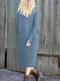 Romildi Solid High Neck Sweater Dress, Casual Long Sleeve Midi Dress, Women's Clothing