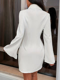 Romildi Solid Button Front Shirt Dress, Elegant Flare Sleeve Dress, Women's Clothing