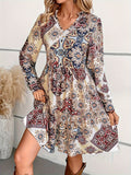 Floral Print V Neck Dress, Elegant Long Sleeve Dress For Spring & Fall, Women's Clothing