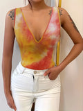 Romildi Tie Dye Plunging Neck Tank Top, Casual Sleeveless Tank Top For Summer, Women's Clothing