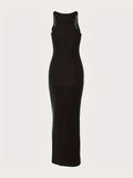 Romildi Solid Bodycon Dress, Sexy Sleeveless Maxi Party Club Dress, Women's Clothing