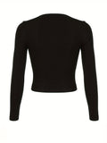 Romildi Contrast Lace Square Neck T-Shirt, Y2K Long Sleeve Crop Top For Spring & Fall, Women's Clothing