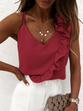 Romildi Ruffle Hem Spaghetti Strap Top, Elegant V-neck Sleeveless Cami Top For Summer, Women's Clothing