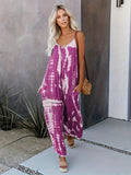 Romildi Romildi Plus Size Boho Jumpsuit, Women's Plus Tie Dye V Neck Medium Stretch Loose Fit Jumpsuit