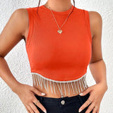 Fringe Hem Crop Tank Top, Sexy Sleeveless Tank Top For Summer, Women's Clothing