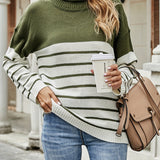 Romildi Striped Turtle Neck Pullover Sweater, Casual Long Sleeve Sweater, Women's Clothing