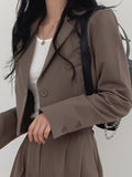 Romildi Solid Button Front Crop Blazer, Elegant Lapel Long Sleeve Blazer For Office & Work, Women's Clothing