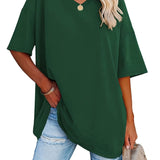 Romildi Basic Loose Solid T-Shirts, Casual Short Sleeve V-Neck T-Shirts, Casual Every Day Tops, Women's Clothing