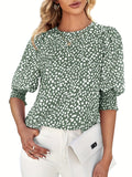 Romildi Romildi Summer Puff Sleeve Blouse, Half Sleeve Crew Neck Casual Top, Women's Clothing